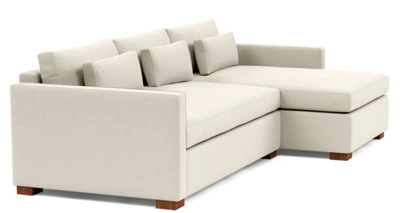 CHARLY Sectional Sofa with Right Chaise - Chalk Heathered Weave - Oiled Walnut Block Leg - 106" - 63" chaise - Bench Cushion - Standard Down Blend - Image 3