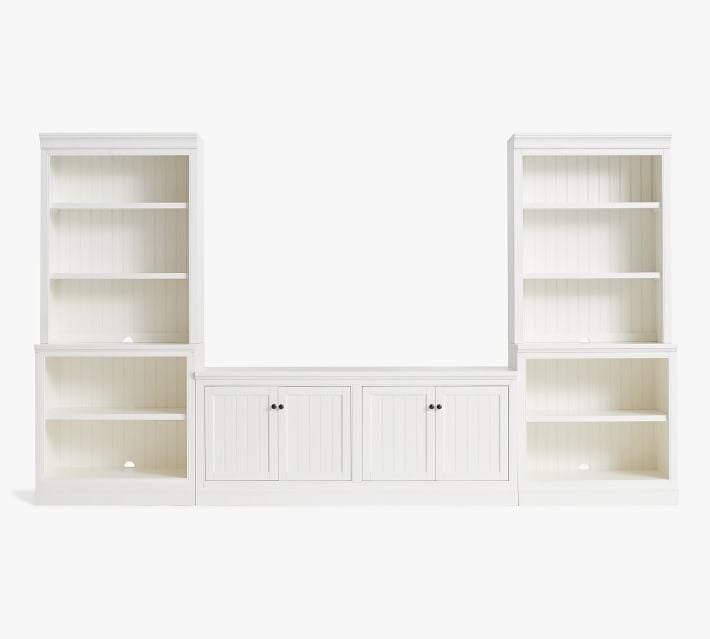 Aubrey 5-Piece Entertainment Center with Cabinets, Dutch White, 144" Wide - Image 0