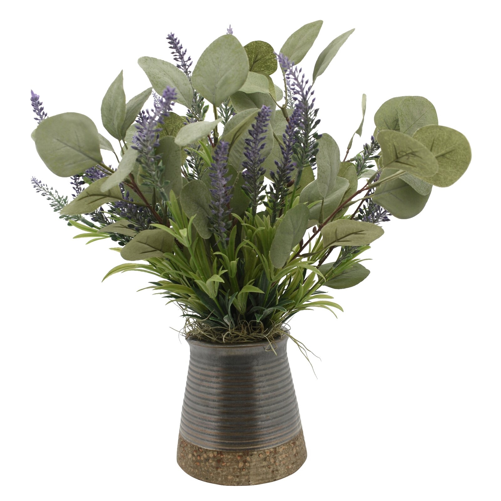 Lavendar and Eucalyptus Mixed Floral Arrangements in Pot - Image 0