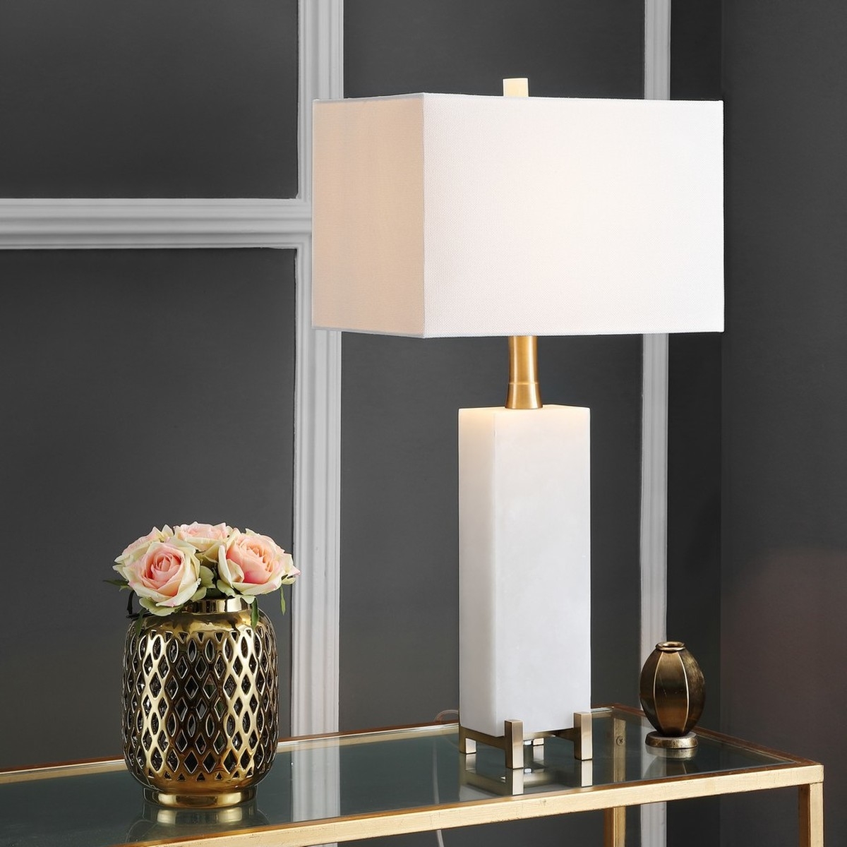 Sloane Alabaster Table Lamp - White/Brass Gold - Arlo Home - Image 1
