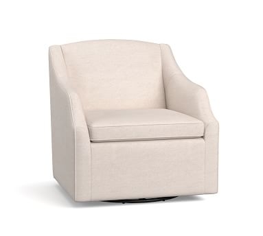 SoMa Emma Upholstered Swivel Armchair, Polyester Wrapped Cushions, Heathered Twill Stone - Image 2