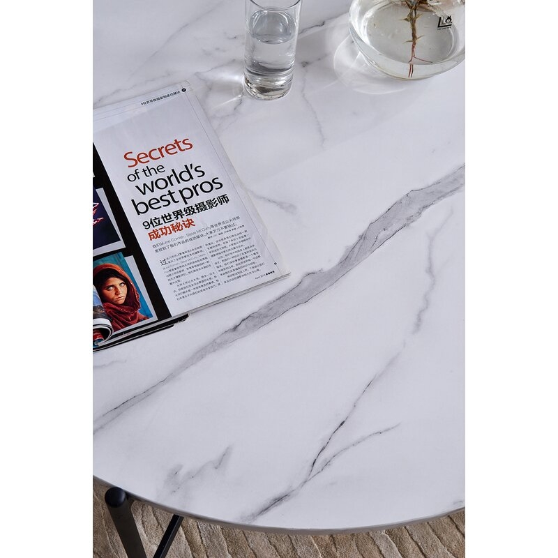 Tawnya Cross Legs Coffee Table, Black, Gray/White Marble - Image 1