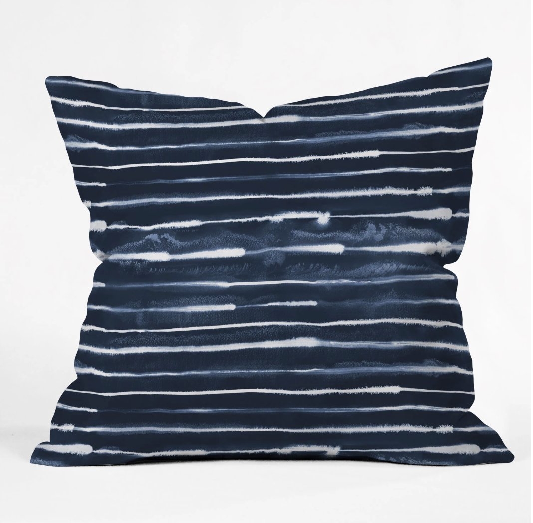 NAVY INK STRIPES Throw Pillow 18'' with insert - Image 0