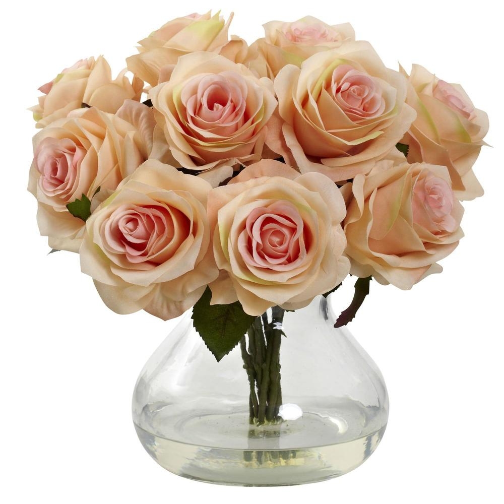 Faux Rose Arrangement with Vase, Peach - Image 0
