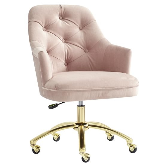 Velvet Tufted Swivel Desk Chair, Dusty Blush - Image 0