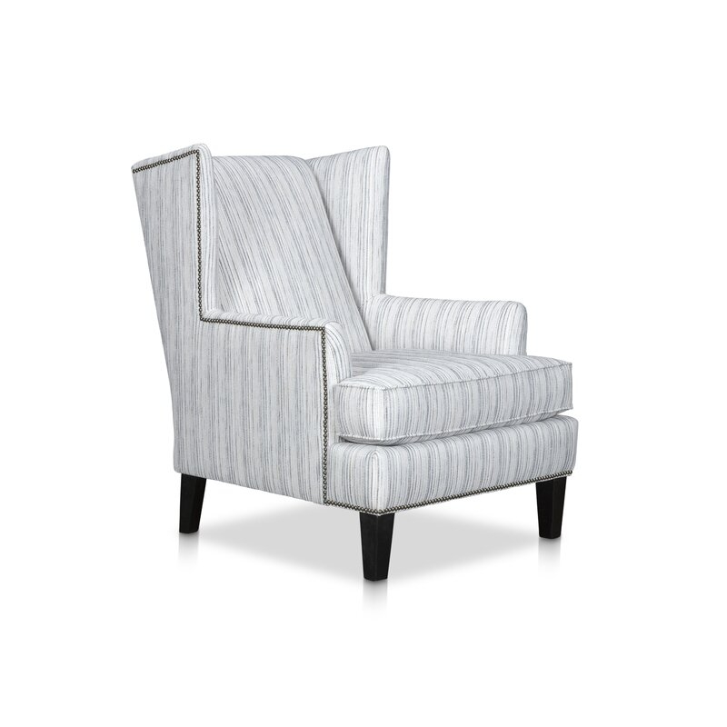 Stone & Leigh Furniture Lauren Wingback Chair Fabric: Blue Stripes - Image 2