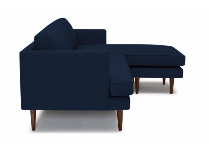 Preston Mid Century Modern Reversible Sectional - Cobalt blue Velvet, mocha legs and additional cushion - Image 4
