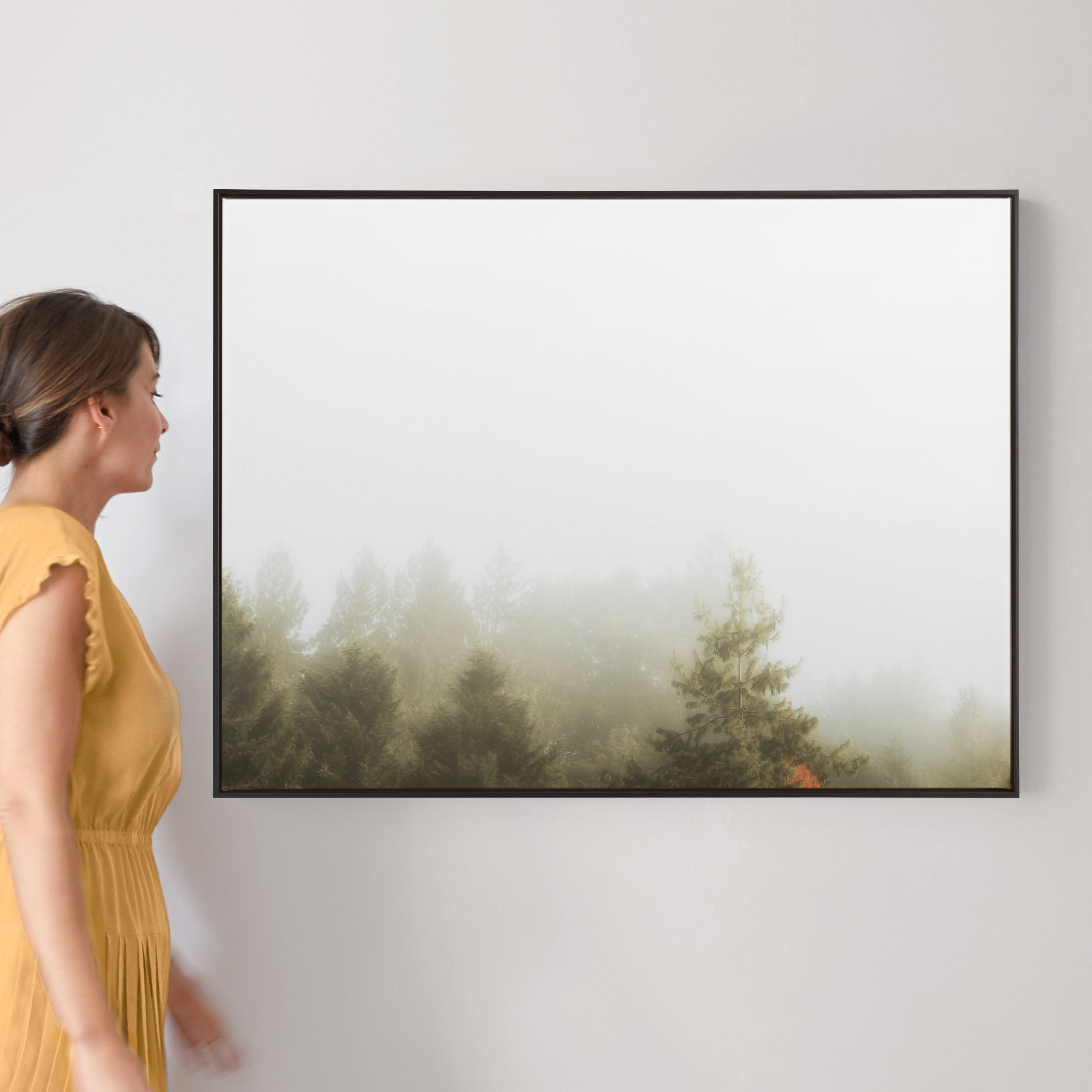 Foggy Autumn Forest Morning, 40 x 30, Canvas, Black Wood Frame, Gallery Wrap - Image 1