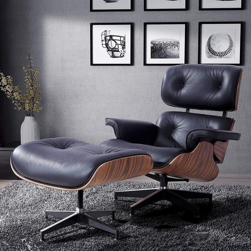 Sueann 31.9" W Tufted Genuine Leather Top Grain Leather Swivel Lounge Chair and Ottoman - Image 2