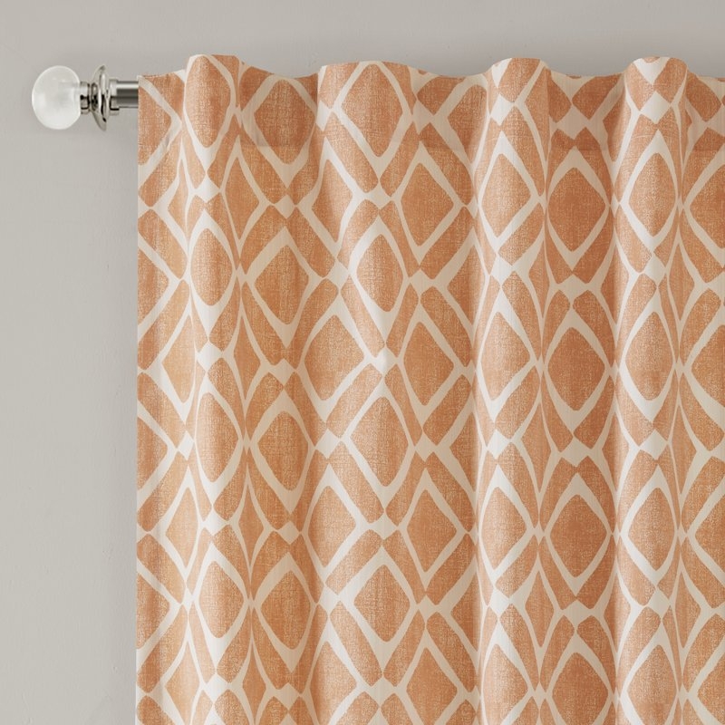 Meka Geometric Semi-Sheer Rod Pocket Single Curtain Panel, Orange - Image 0
