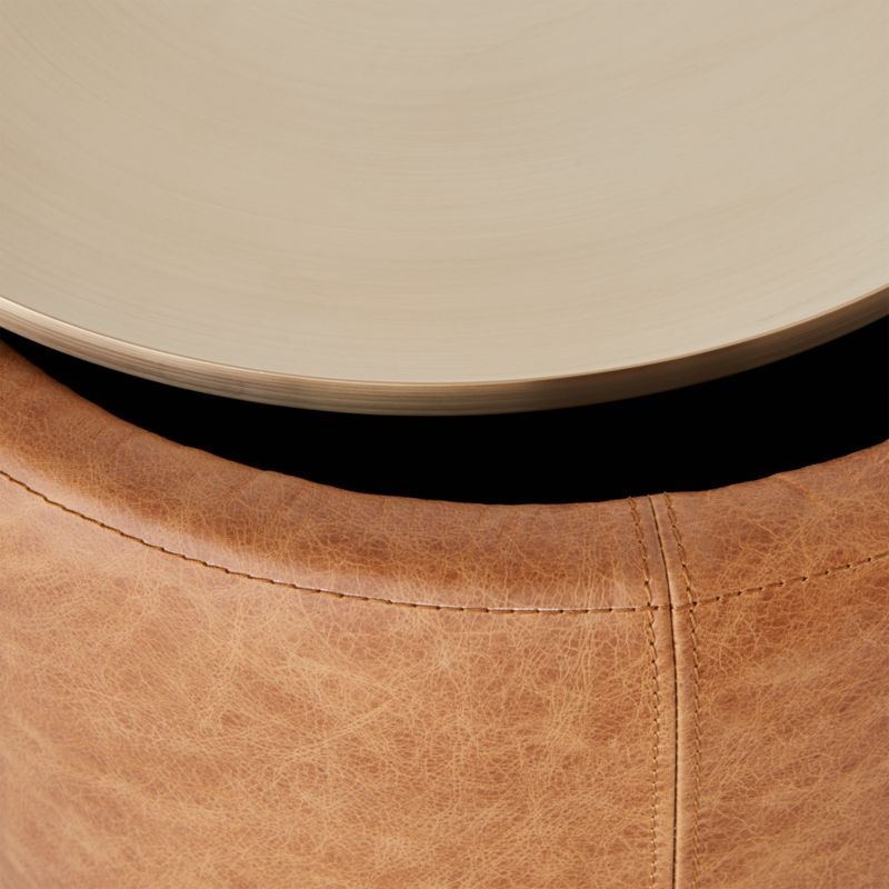 Stitch Leather Round Storage Side Table - Image 6