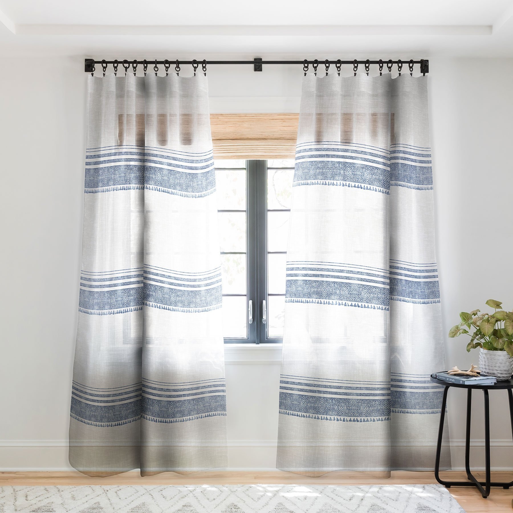 SHEER WINDOW CURTAIN FRENCH LINEN CHAMBRAY TASSEL  BY HOLLI ZOLLINGER - 96"L - Image 0
