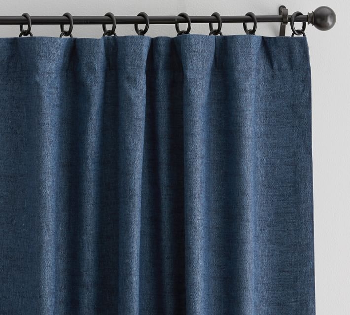 Emery Linen/Cotton Rod Pocket Blackout Curtain, 50 X 108", Midnight denim - Image 0