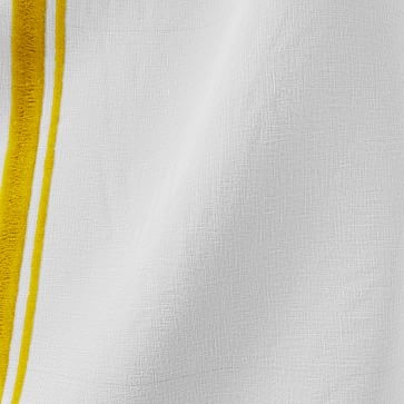 European Flax Linen Embroidered Stripe Curtain, White + Dark Horseradish, 48"x108" - Image 1