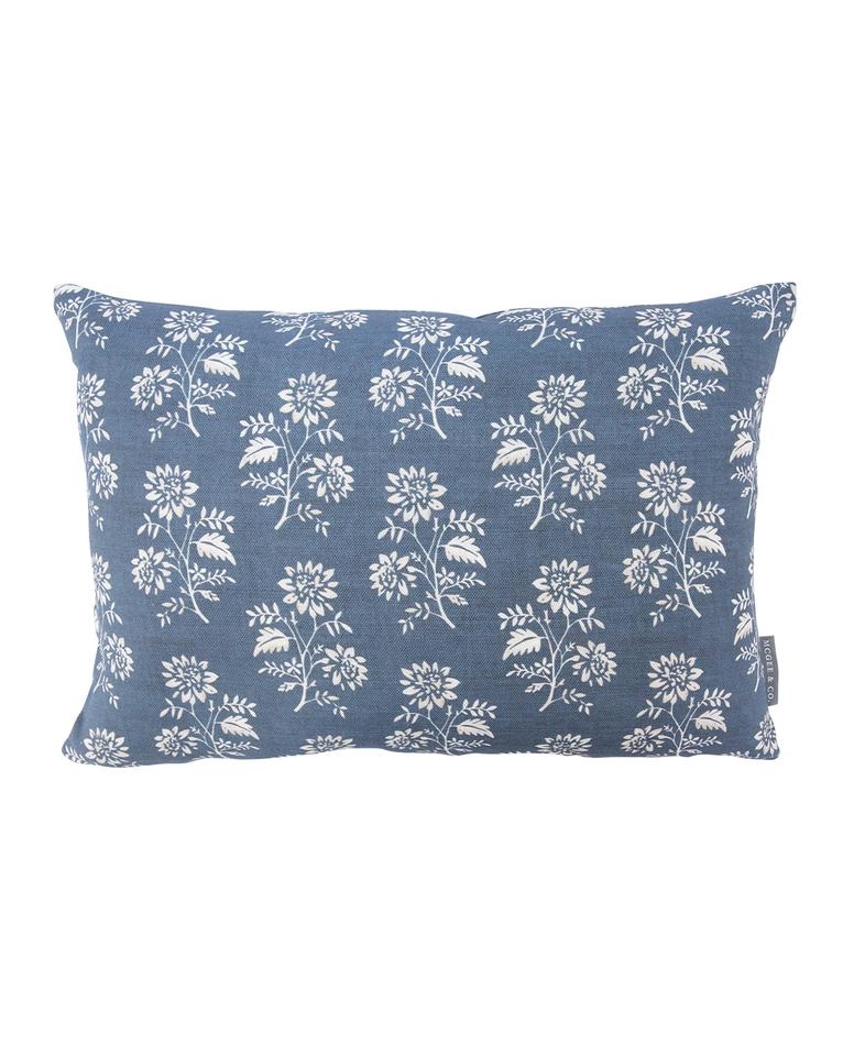 CAMILLE NAVY FLORAL PILLOW WITHOUT INSERT, 12" x 24" - Image 0