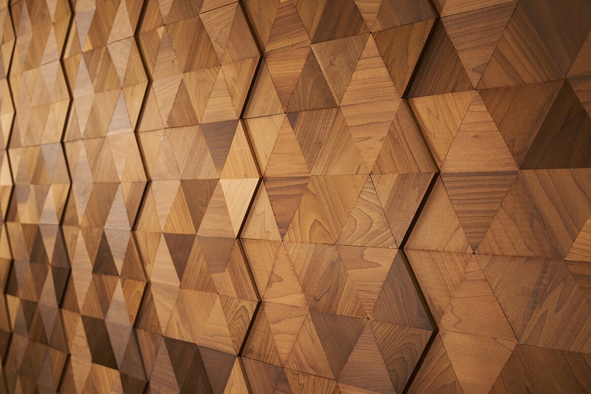 Rhombus Play 14" x 48.5" Solid Wood Wall Paneling in Matte Brown - Image 0