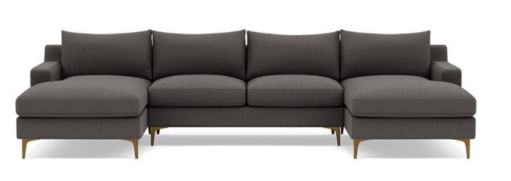 Sloan U-Sectional with Grey Tent Fabric, left chase lenght, standard down blend cushions, and Brass Plated legs - Image 0