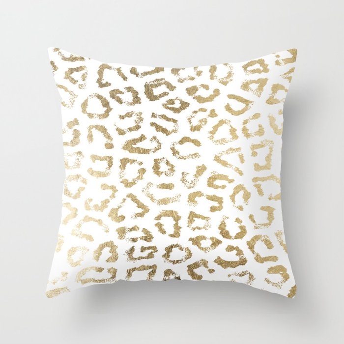 Modern white chic faux gold foil leopard print Throw Pillow - Image 0