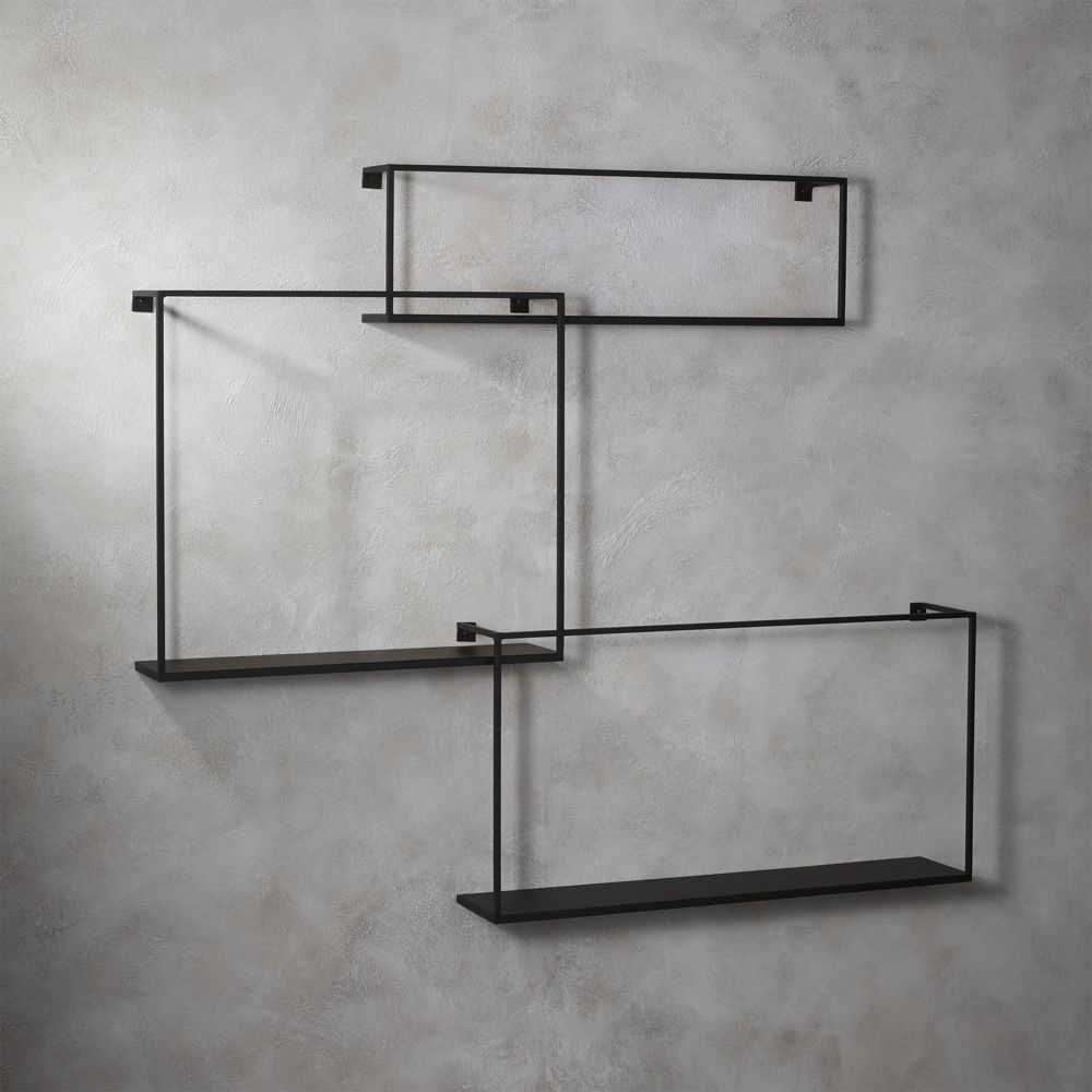 3-piece floating large matte black shelf set - Image 0