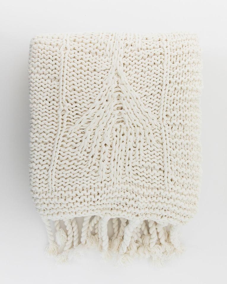 KNITTED IVORY COTTON THROW - Image 3