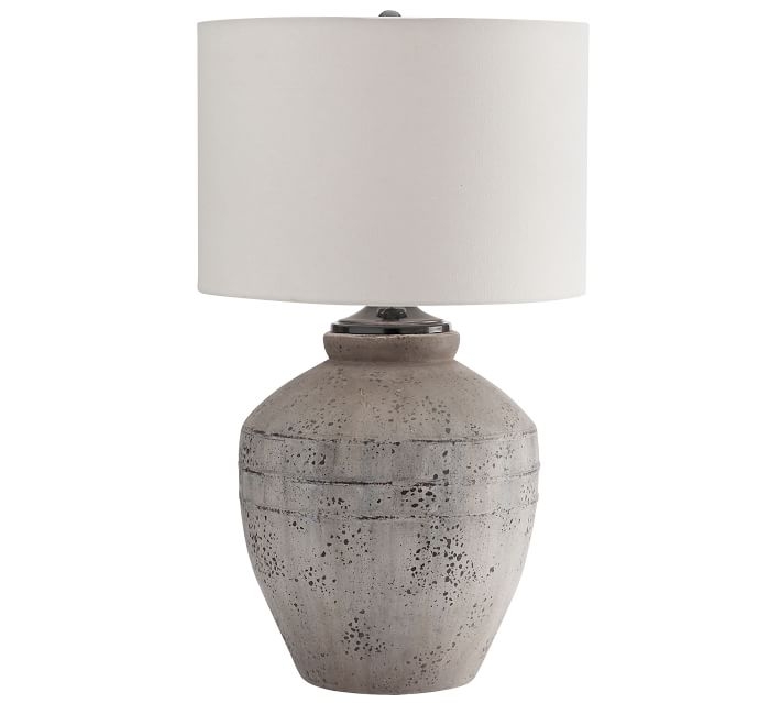 Maddox Terra Cotta 23.5" Table Lamp, Rustic Gray Base With Medium Drum Shade, White - Image 0
