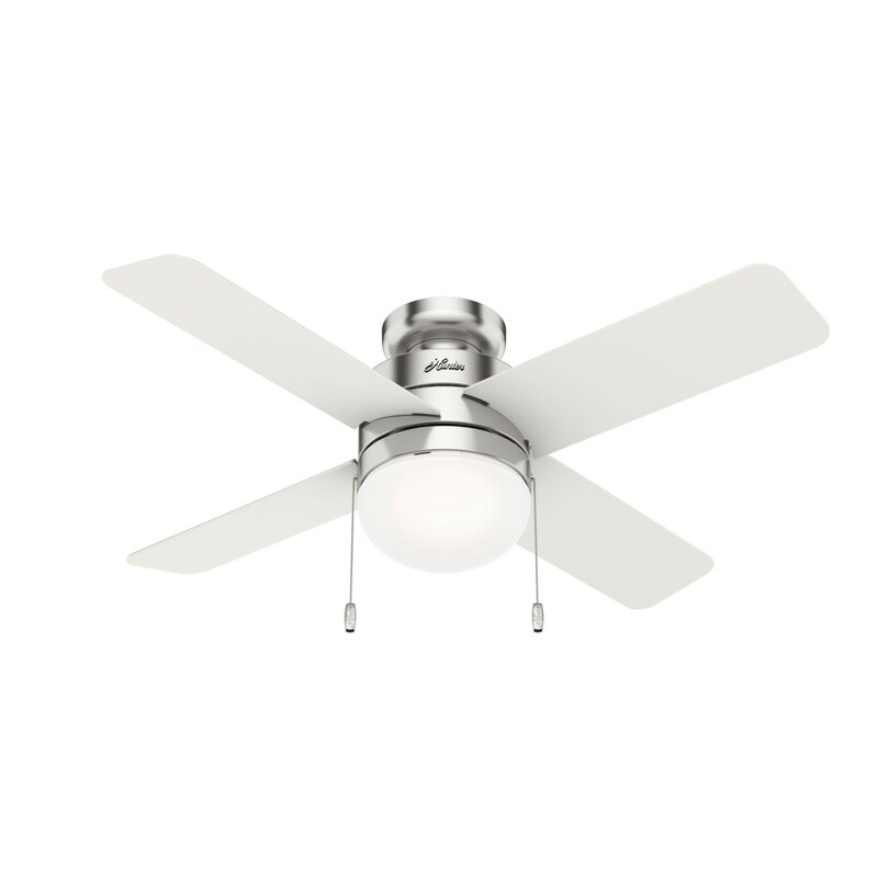 44" Timpani 4 - Blade Flush Mount Ceiling Fan with Pull Chain and Light Kit Included - Image 0