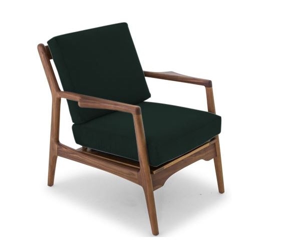Collins Mid Century Modern Chair Royale Evergreen Fabric And Walnut Wood - Image 1