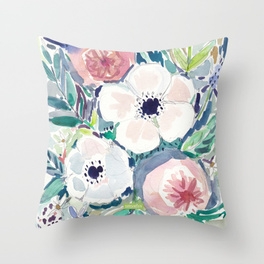 White Anemone Floral Throw Pillow - Image 0