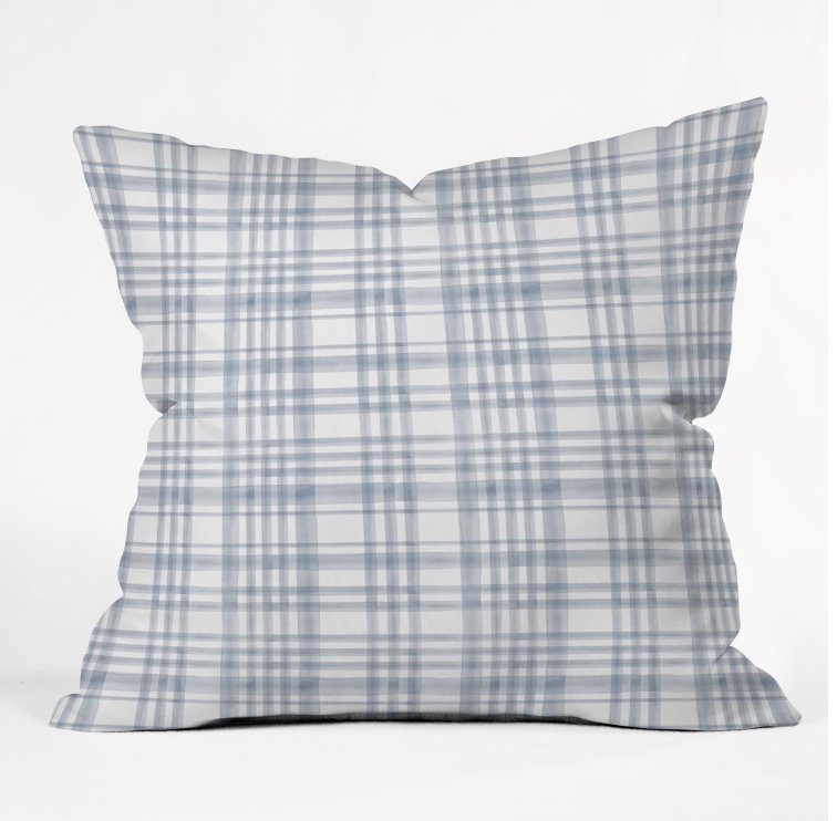 WINTER WATERCOLOR PLAID BLUE Throw Pillow - Image 0