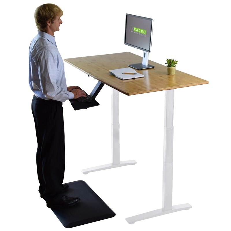 Belpre Height Adjustable Standing Desk, Natural Bamboo White Frame - Image 1