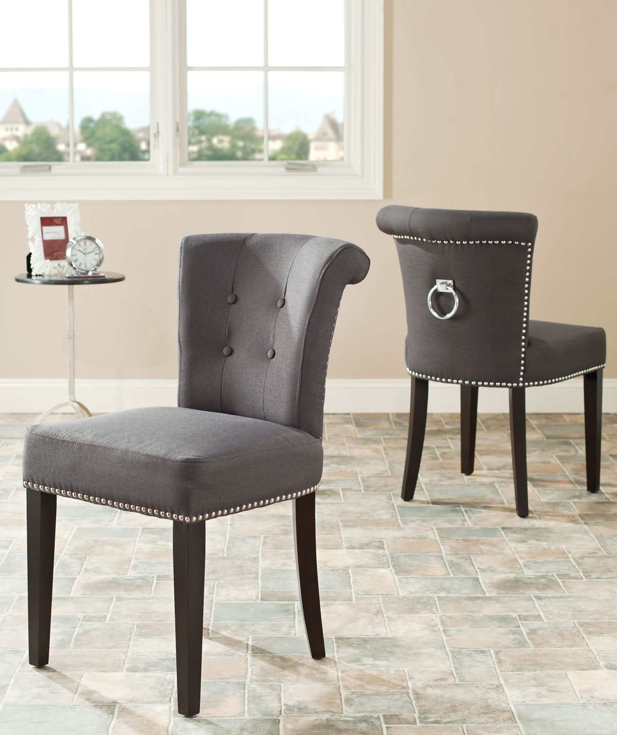 Sinclair 21''H Ring Chair (Set Of 2) - Silver Nail Heads - Charcoal/Espresso - Arlo Home - Image 1