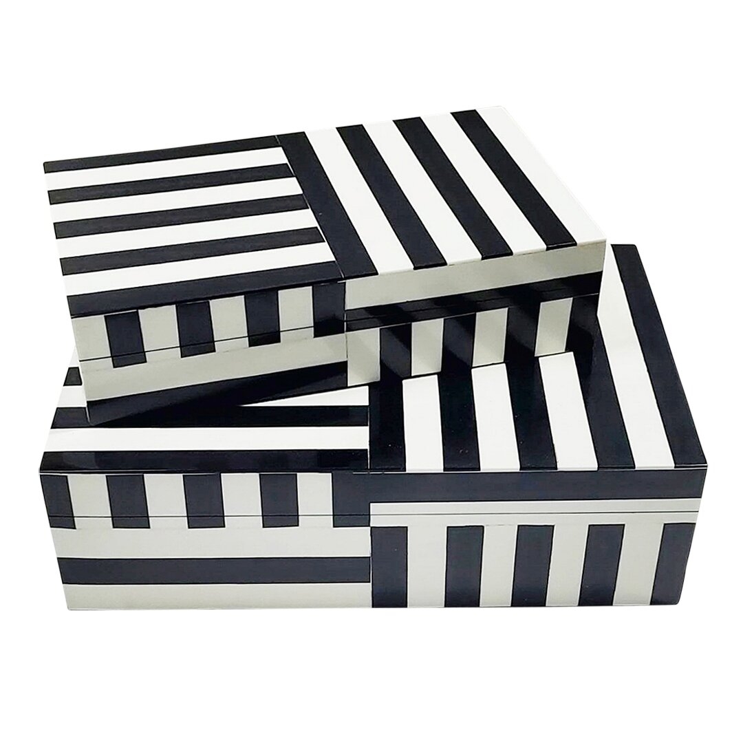 2 Piece Resin Striped Boxes Set - Image 0