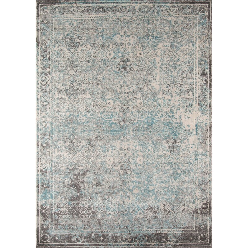 Danny Abstract Turquoise/Dark Gray/Ivory Area Rug - Image 0
