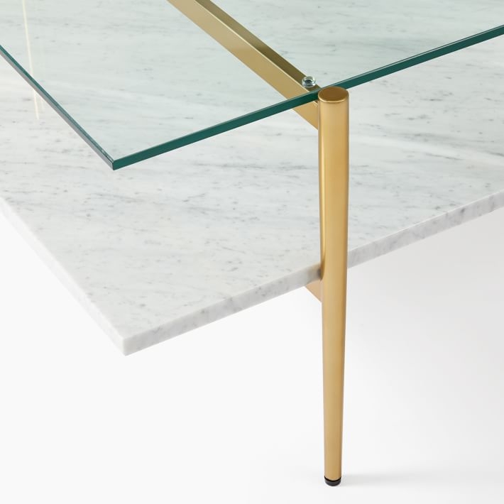 Art Display Coffee Table, Rectangle, Glass, Marble, Antique Brass - Image 2