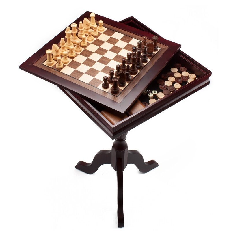 Solid Wood 3-in-1 Chess Checkers Backgammon Board Game Combo Table - Image 0