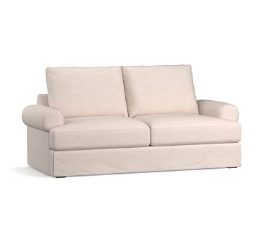 Canyon Roll Arm Slipcovered Sofa, Down Blend Wrapped Cushions, Basketweave Slub Ash - Image 0