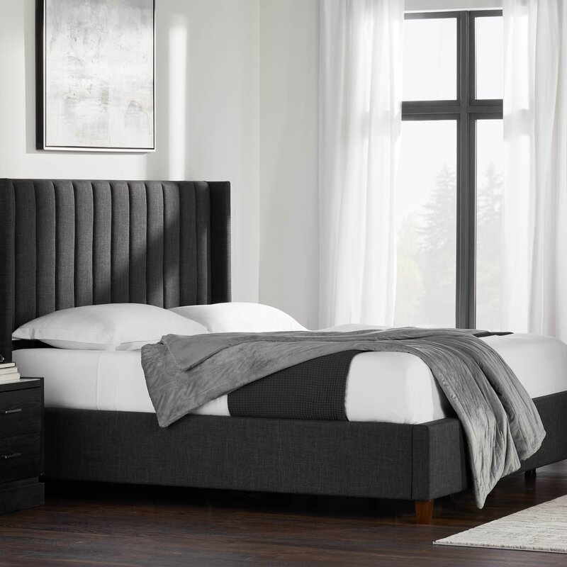 Comeau Upholstered Wingback Headboard, Dark Gray, Queen - Image 1