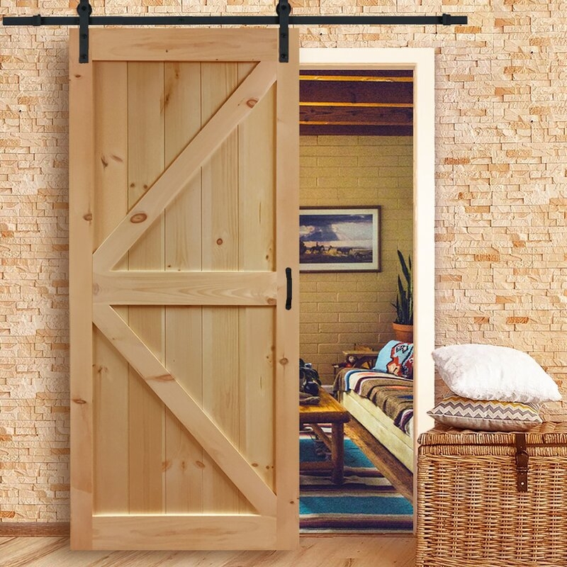 Paneled Wood Unfinished Barn Door with Installation Hardware Kit - Image 0