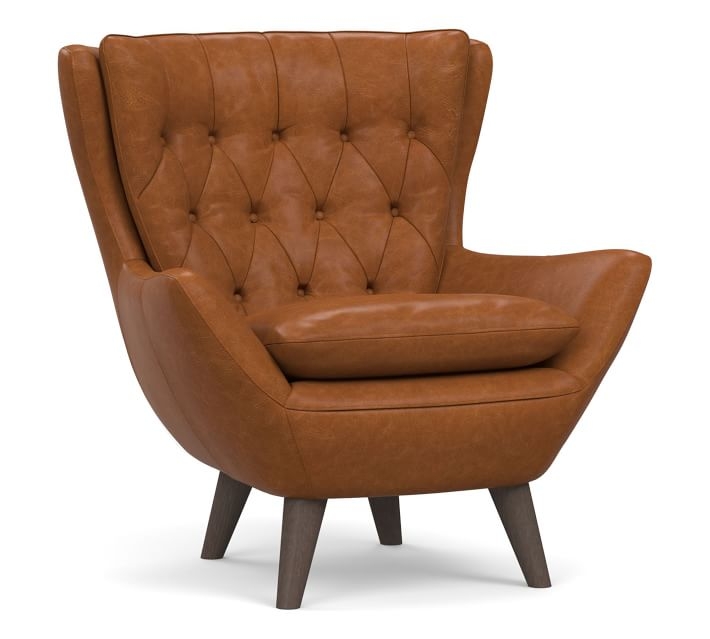 Wells Leather Armchair, Polyester Wrapped Cushions, Statesville Caramel - Image 0