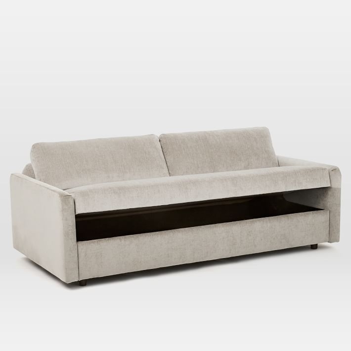 Clara Sleeper Sofa, Distressed Velvet, Light Taupe, Concealed Supports - Image 1