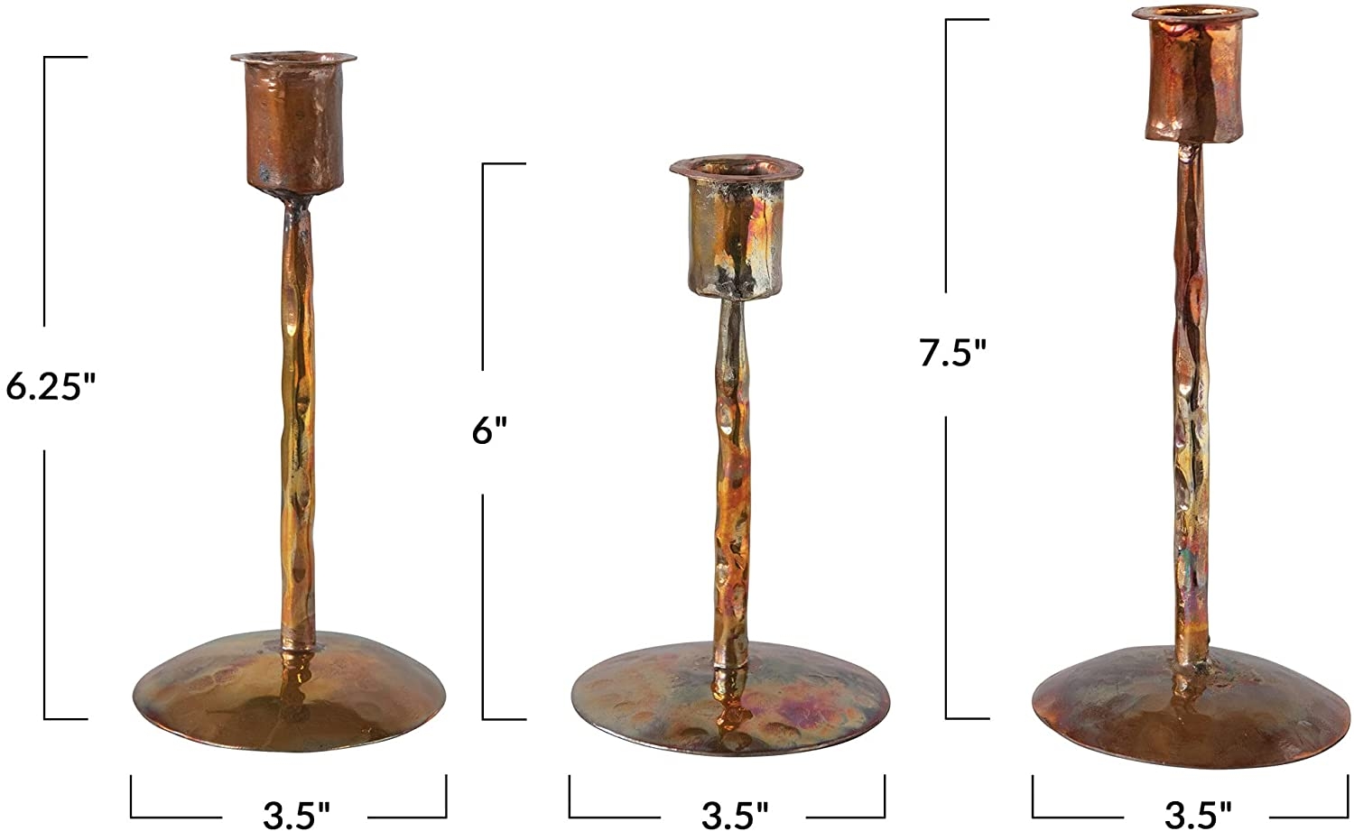 Traditional Copper Metal Taper Candle Holders, Set of 3 Sizes - Image 8