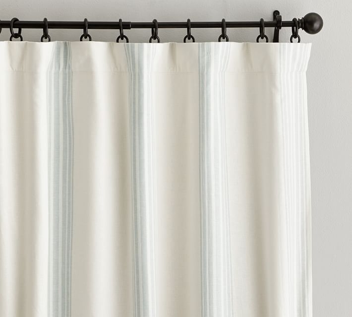 Riviera Striped Linen/Cotton Rod Pocket Blackout Curtain, 50 X 84", Porcelian - Image 1