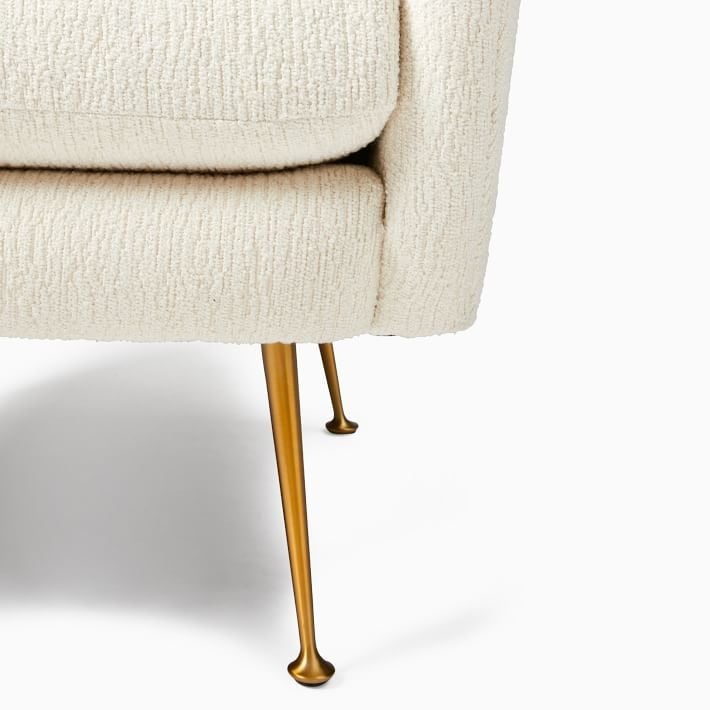 Phoebe Midcentury Chair, Poly, Chunky Boucle, White, Brass - Image 1