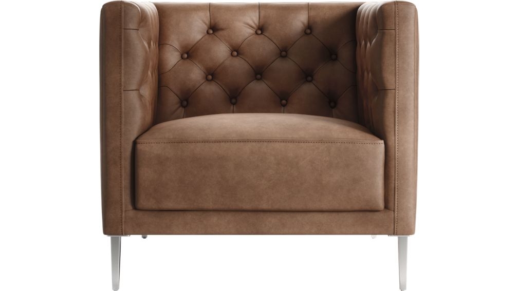 Savile Dark Saddle Brown Leather Tufted Chair - Image 2