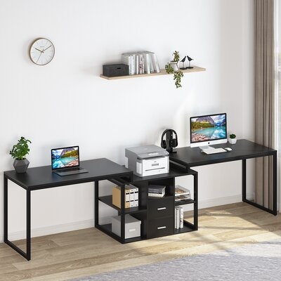 Two Person Desk with Storage Cabinet - Image 0