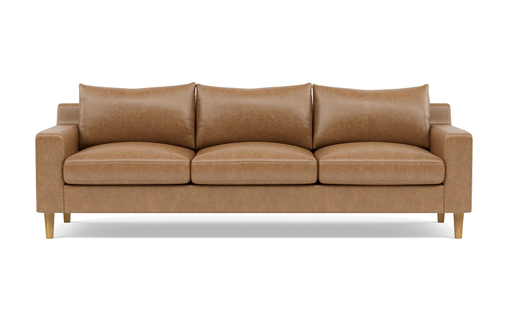 Sloan Leather Sofa with Brown Palomino Leather with Natural Oak Tapered Square Wood Legs - Image 0