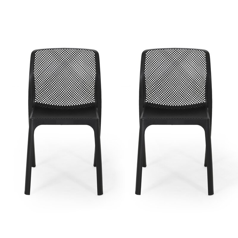 Tomalin Outdoor Stacking Patio Dining Chair (Set of 2), Black - Image 0