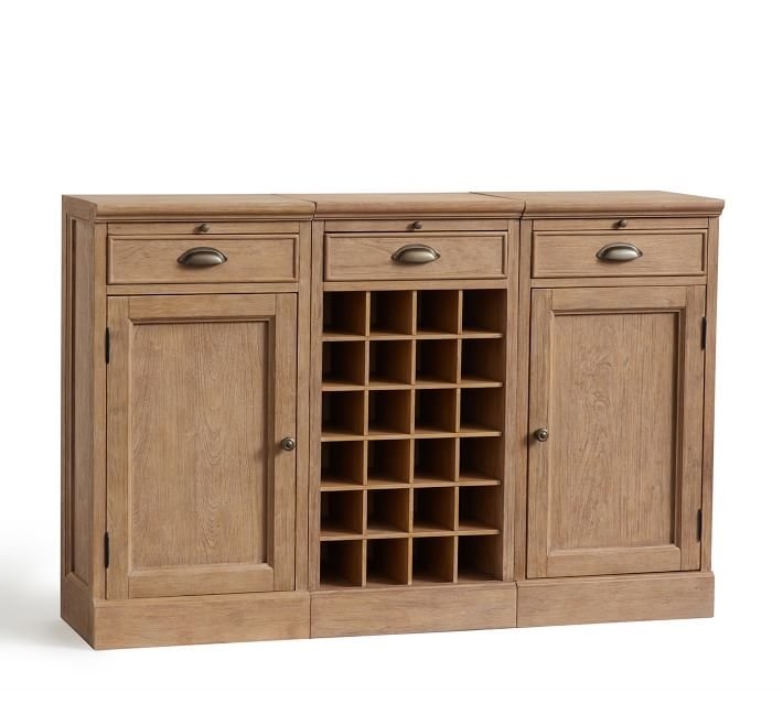 3-Piece Modular Bar Buffet (2 Wood Door Cabinet &amp; 1 Wine Grid Base), Seadrift - Image 1
