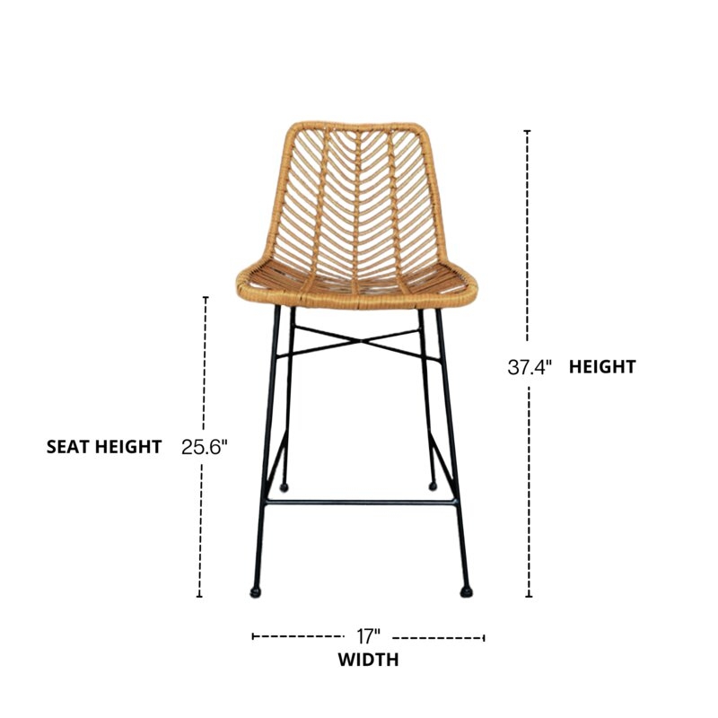 Rattan Bar Stool With Black Metal Frame, Use For Indoor And Outdoor Bars, Kitchen Island - Comfortable Design And Durable Metal Frame - Image 2