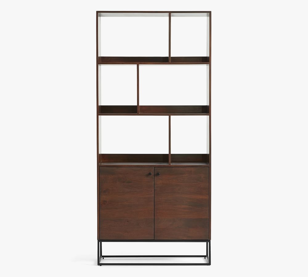 Bradley Wood Bookcase with Doors, Dark Umber - Image 0